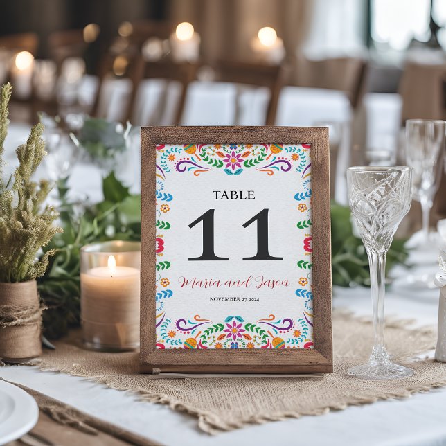 Mexikansk Elegant Färgfull Blommigt Fiesta Bröllop Bordsnummer (Mexican Elegant Colorful Floral Fiesta Wedding Table Number)