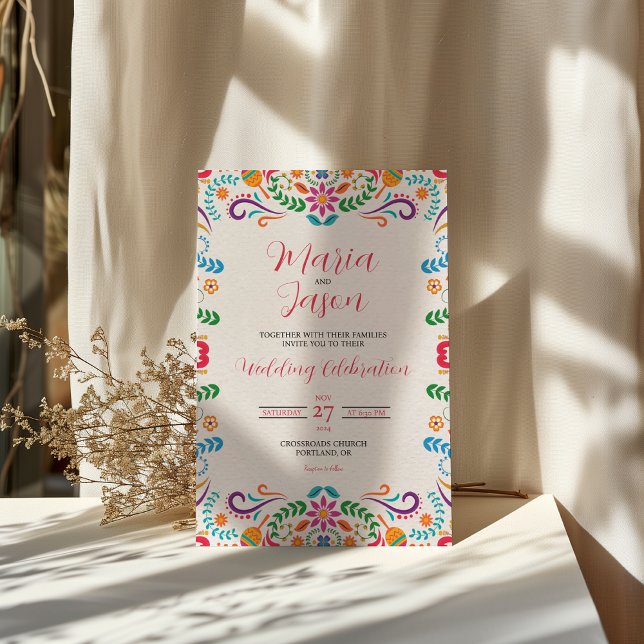 Mexikansk Elegant Färgfull Blommigt Fiesta Bröllop Inbjudningar (Mexican Elegant Colorful Floral Fiesta Wedding Invitation)