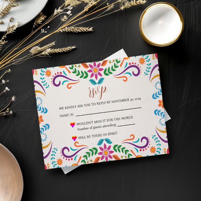 Mexikansk Elegant Färgfull Blommigt Fiesta Bröllop OSA Kort (Mexican Elegant Colorful Floral Fiesta Wedding RSVP Card)