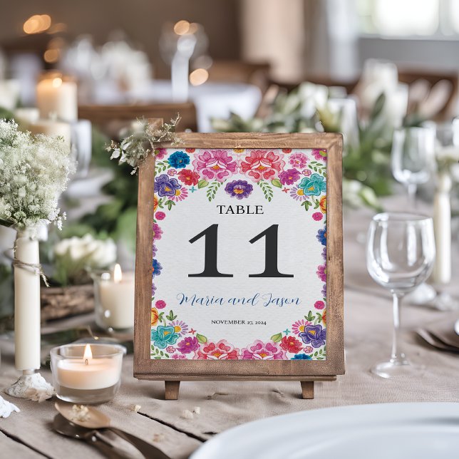 Mexikansk färgfull Blommigt Botaniska Fiesta Bröll Bordsnummer (Mexican Colorful Floral Botanical Fiesta Wedding Table Number)