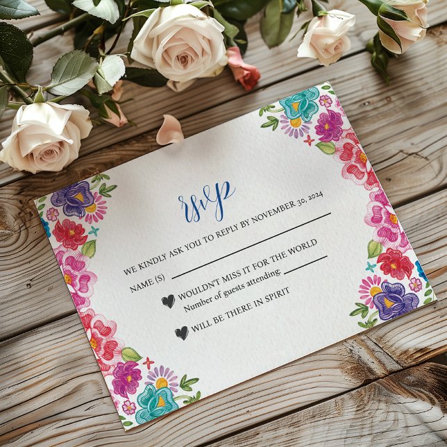Mexikansk färgfull Blommigt Botaniska Fiesta Bröll OSA Kort (Mexican Colorful Floral Botanical Fiesta Wedding RSVP Card)
