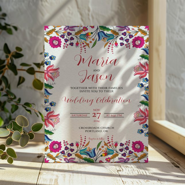 Mexikansk färgfull Blommigt Botaniskt Modern Bröll Inbjudningar (Mexican Colorful Floral Botanical Modern Wedding Invitation)