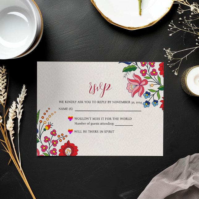 Mexikansk färgfull Blommigt Botaniskt Modern Bröll OSA Kort (Mexican Colorful Floral Botanical Modern Wedding RSVP Card)