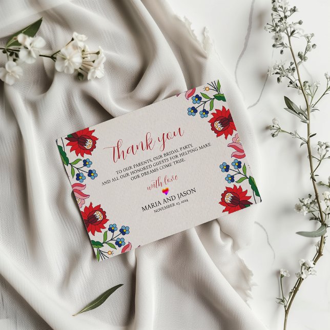 Mexikansk färgfull Blommigt Botaniskt Modern Bröll Tack Kort (Mexican Colorful Floral Botanical Modern Wedding Thank You Card)