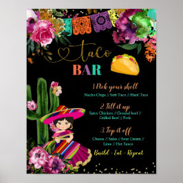 Mexikansk färgfull Fiesta Blommigt Birthday Taco P Poster