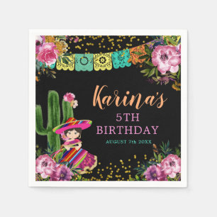 Mexikansk färgfull fiesta Blommigt Papper födelsed Pappersservett