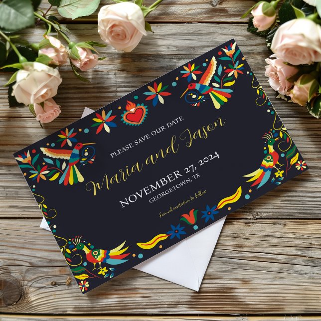 Mexikansk färgstark Cinco de Mayo Fiesta Bröllop Spara Datumet (Mexican Colorful Cinco de Mayo Fiesta Wedding Save The Date)