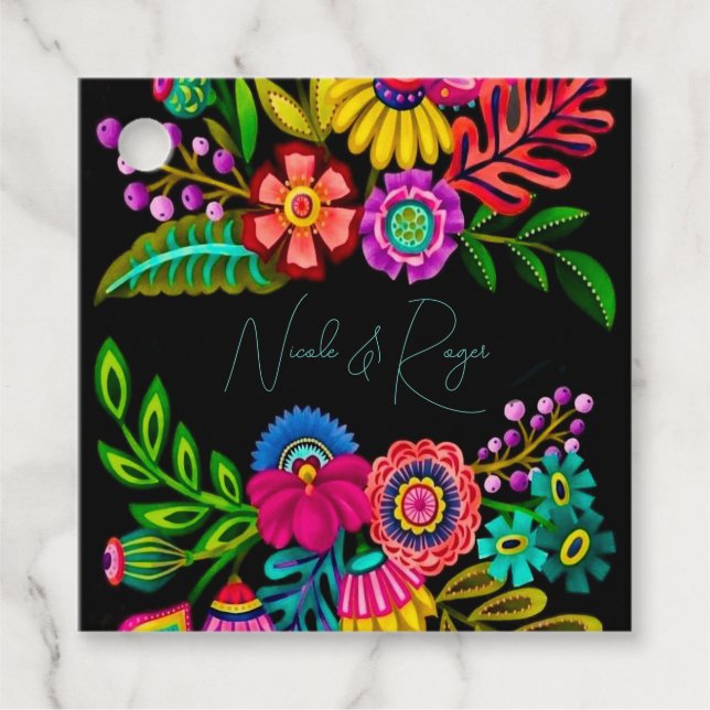 Mexikansk färgstark Flora Bröllop Gåvor Etiketter (Framsida)
