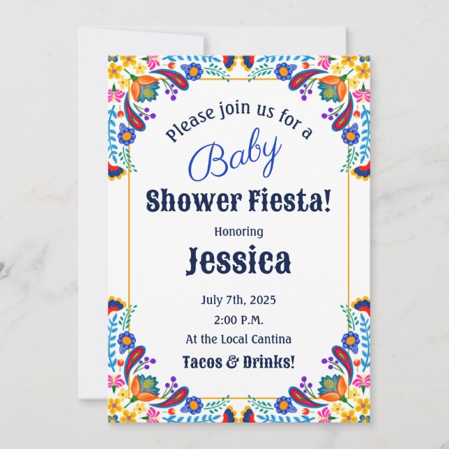 Mexikansk Fiesta Blommig Baby Shower Inbjudan (Framsida)