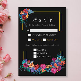 Mexikansk Fiesta Blommig Bröllop Svart RSVP Tilläggskort