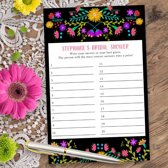 Mexikansk Fiesta Blommig Bröllopsspel Svarsmall (Bridal Shower Game answer card from my Mexican Fiesta Floral collection)