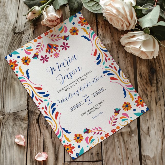 Mexikansk Fiesta Blommig Estetisk Elegant Bröllop Inbjudningar (Mexican Fiesta Floral Aesthetic Elegant Wedding Invitation)