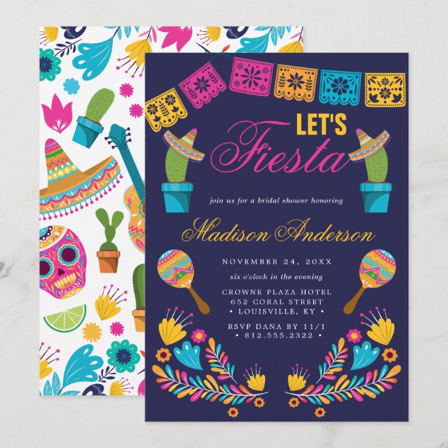 Mexikansk Fiesta Blommig Kaktus Bröllopsdusch Inbjudningar (Fram/baksida)