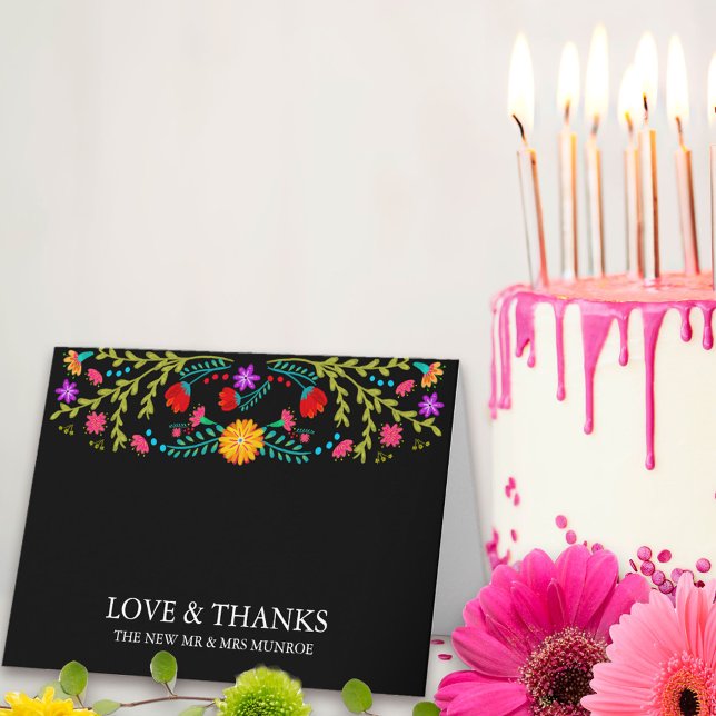 Mexikansk Fiesta Blommig Personlig Svart Tack Kort (Thank you card from my Mexican Fiesta Floral collection. Message me to create co-ordinating items.
)