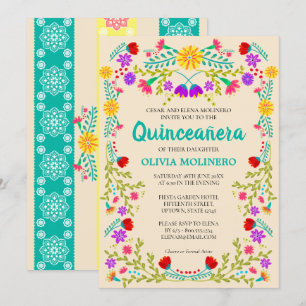 Mexikansk fiesta Blommigt Champagne Quinceanera Inbjudningar