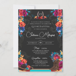 Mexikansk fiesta Blommigt Charro Photo Quinceanera Inbjudningar