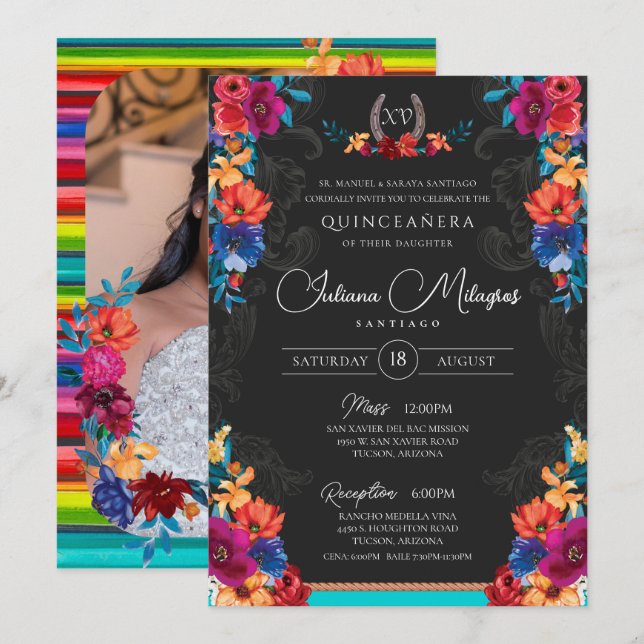 Mexikansk fiesta-Blommigt lägg till din fotoquince Inbjudningar (Fram/baksida)