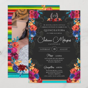 Mexikansk fiesta-Blommigt lägg till din fotoquince Inbjudningar