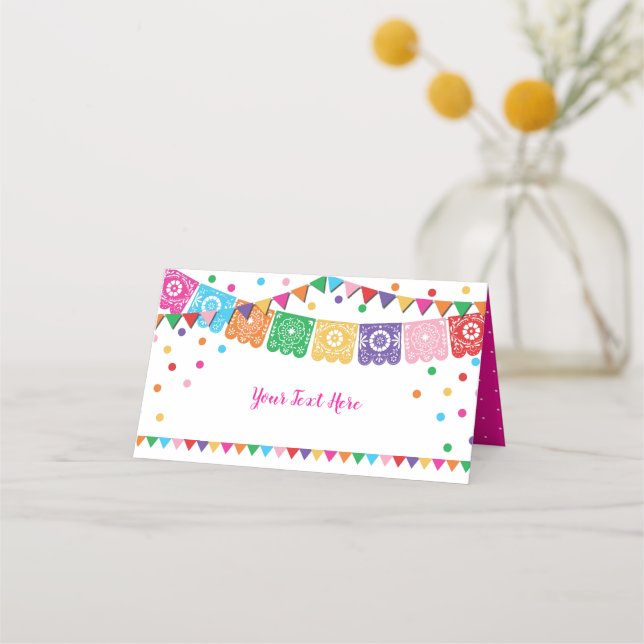 Mexikansk fiesta Blommigt Otomi Confetti Party Dec Placeringskort (Framsida)