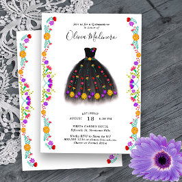 Mexikansk fiesta Blommigt Princess Dress Quinceane Inbjudningar
