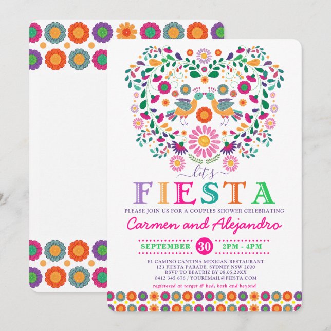 Mexikansk Fiesta Blomster Tjej- och Killbröllopsfe Inbjudningar (Fram/baksida)