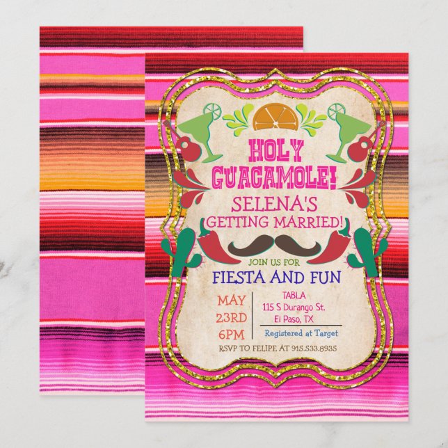 Mexikansk Fiesta Bröllopsdusch Inbjudan (Fram/baksida)
