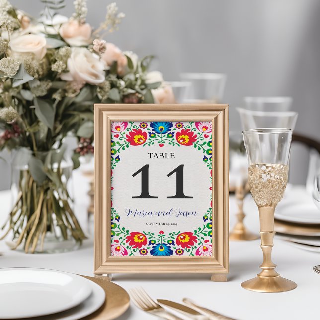 Mexikansk fiesta Colorful Blommigt Botanical Bröll Bordsnummer (Mexican Fiesta Colorful Floral Botanical Wedding Table Number)