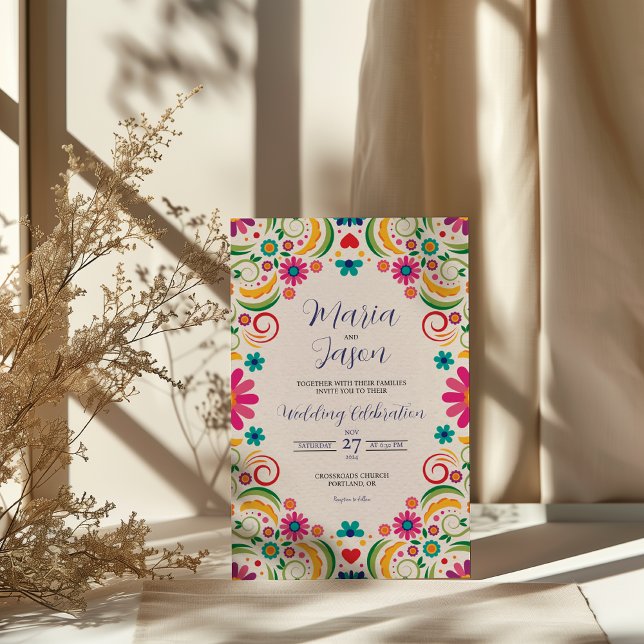 Mexikansk fiesta Colorful Blommigt Botanical Bröll Inbjudningar (Mexican Fiesta Colorful Floral Botanical Wedding Invitation)