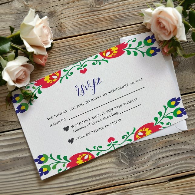 Mexikansk fiesta Colorful Blommigt Botanical Bröll OSA Kort (Mexican Fiesta Colorful Floral Botanical Wedding RSVP Card)