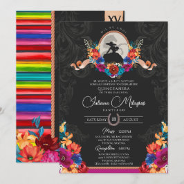 Mexikansk fiesta Colorful Blommigt Charro Quincean Inbjudningar