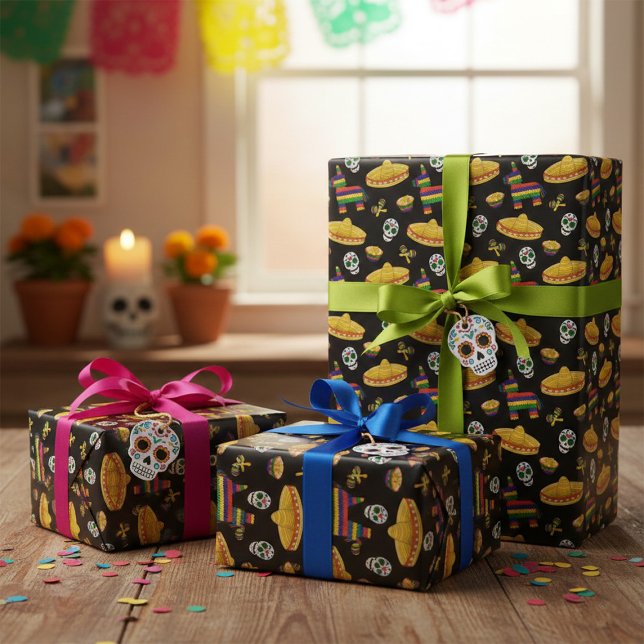 Mexikansk Fiesta & Día de Muertos Inpackningspappe Presentpapper (Skapare uppladdad)