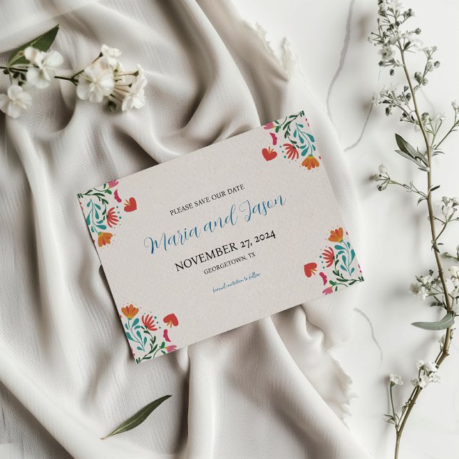 Mexikansk Fiesta Färgglad Blommig Modern Boda Bröl Spara Datumet (Mexican Fiesta Colorful Floral Modern Boda Wedding Save The Date)