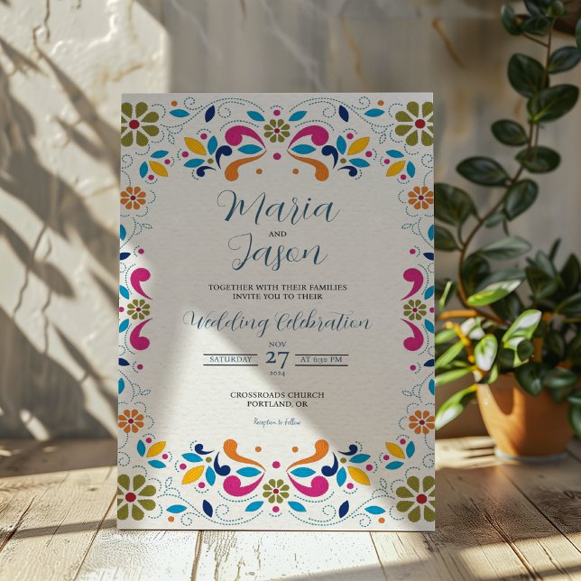 Mexikansk Fiesta Färgrik Blommig Boda Bröllop Inbjudningar (Mexican Fiesta Colorful Floral Boda Wedding Invitation)