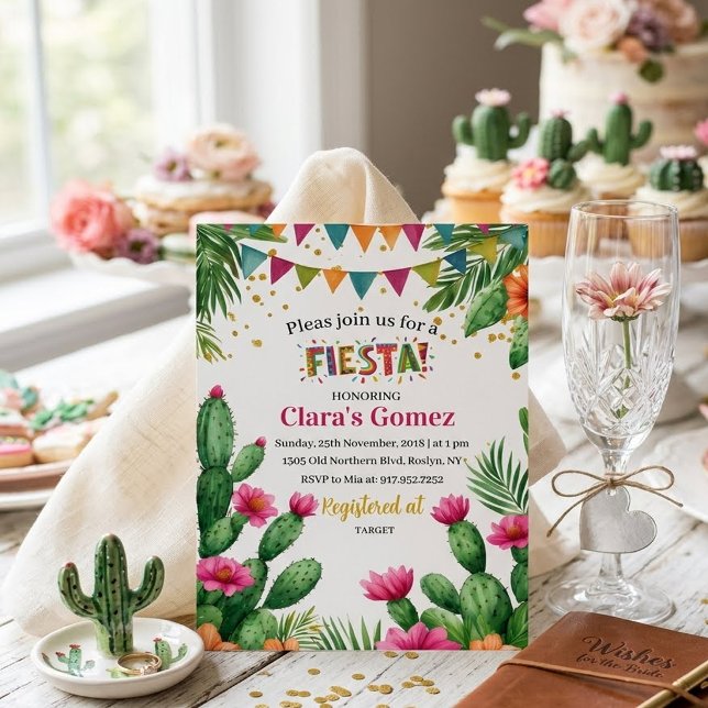 Mexikansk Fiesta Färgrik Kaktus Blommig Bröllopsdu Inbjudningar (Skapare uppladdad)