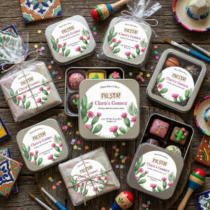Mexikansk Fiesta Färgrik Kaktus Blommig Bröllopsdu Runt Klistermärke
