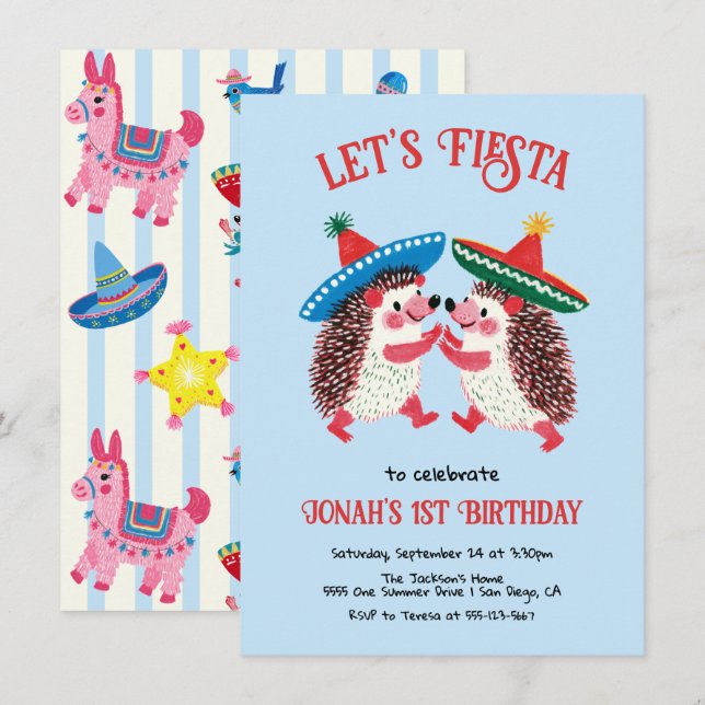 Mexikansk Fiesta Födelsedagsfest Igelkottar Inbjud Inbjudningar (Fram/baksida)