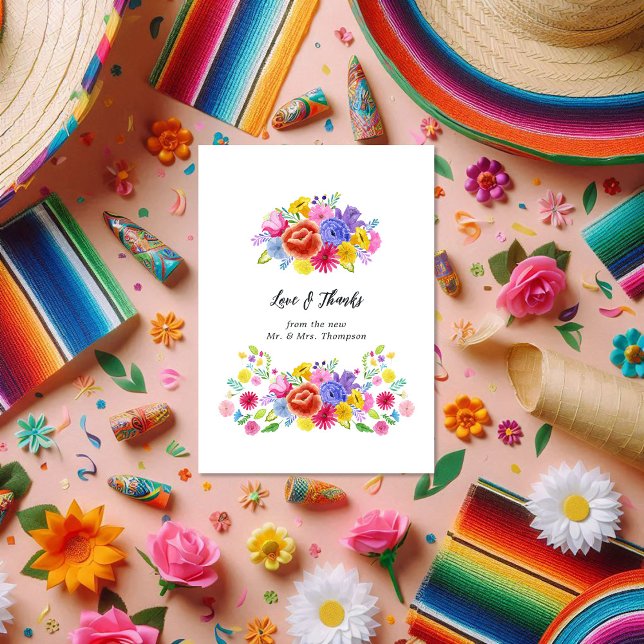 Mexikansk Fiesta Folk Art Blommig Bröllop Tack Kort (Mexican Fiesta Folk Art Floral Wedding Thank You Card)