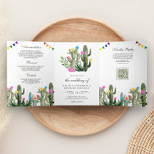 Mexikansk Fiesta Kactus Blommig QR-kod Bröllop
