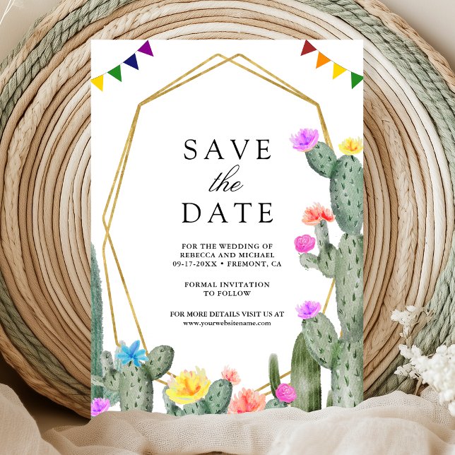 Mexikansk Fiesta Kaktus Blommig Foto Bröllop Spara Datumet (Skapare uppladdad)