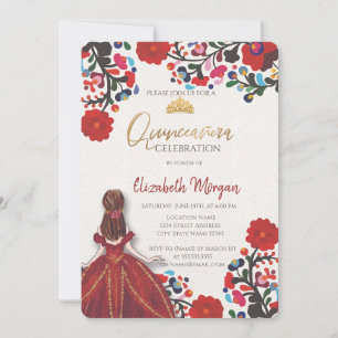 Mexikansk Fiesta Klänning Tiara Quinceañera Inbjudningar