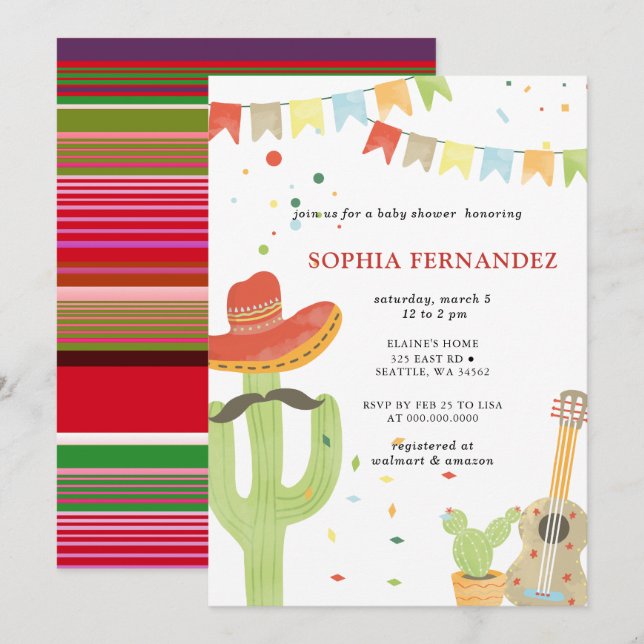 Mexikansk Fiesta Könsneutrala Bebisduschen Inbjudningar (Fram/baksida)
