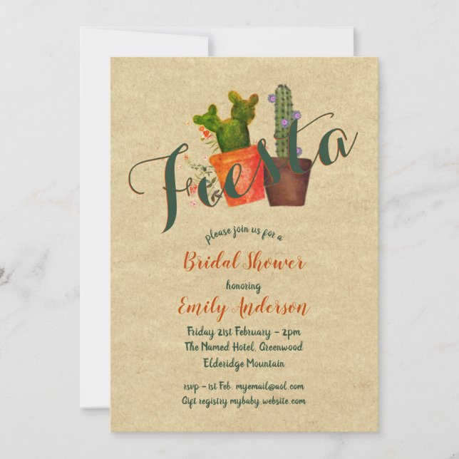 Mexikansk fiesta Möhippa Rustic Cacti Cactus Inbjudningar (Framsida)