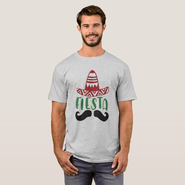 Mexikansk Fiesta Mustasch-Sombrero Design T Shirt (Hel framsida)