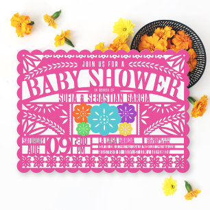 Mexikansk fiesta Papel Picado ROSA Baby Shower Inbjudningar