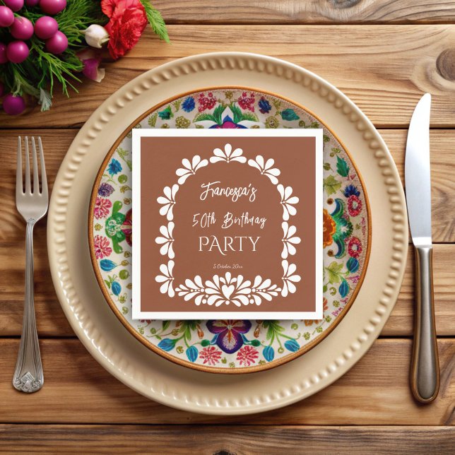 Mexikansk fiesta party terracotta talavera anpassn pappersservett (Mexican fiesta birthday party terracotta talavera custom monogrammed napkins personalized decor)