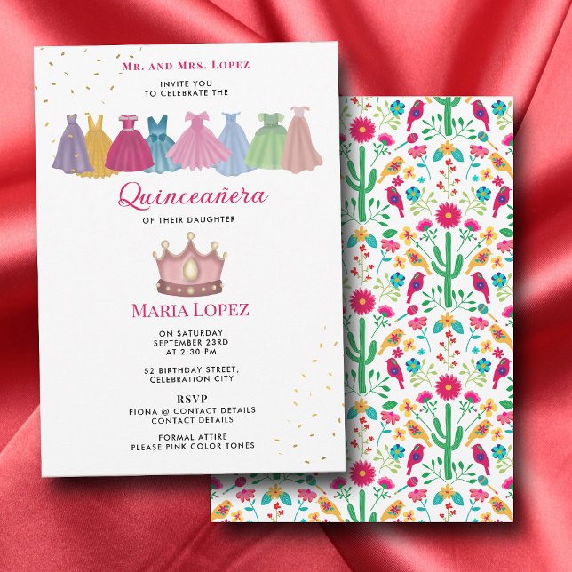 Mexikansk Fiesta Quinceañera 15:e prinsessans föde Inbjudningar (Mexican Fiesta Quinceañera 15th Princess Birthday Invitation)