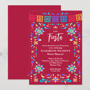 Mexikansk Fiesta Söt Sexton Födelsedagsfest Inbjudningar