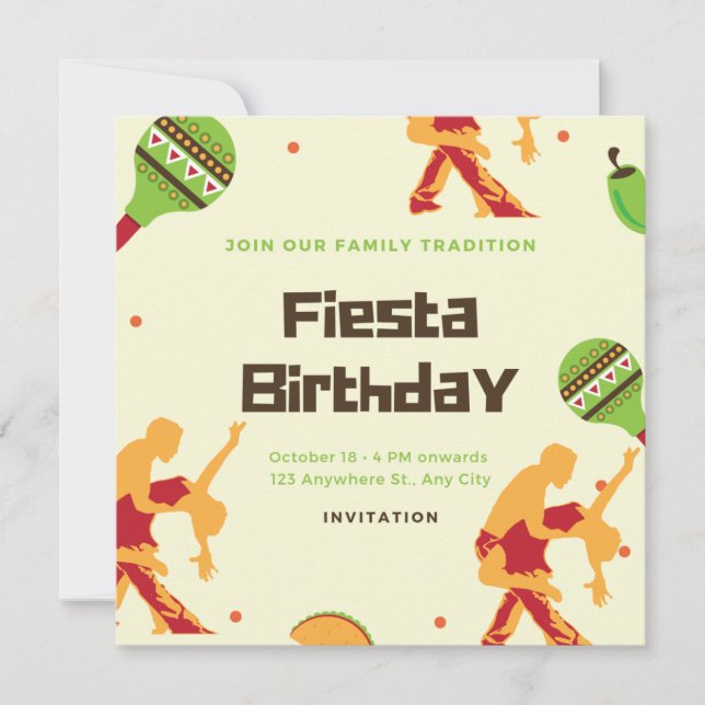 Mexikansk fiesta Spansk dance par Birthday Inbjudningar (Framsida)