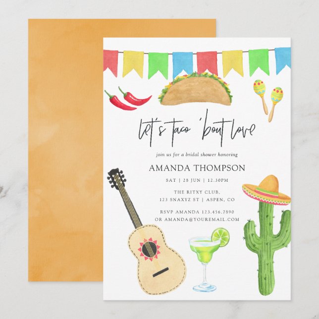 Mexikansk Fiesta Taco 'bout Love Bröllopsdusch Inbjudningar (Fram/baksida)