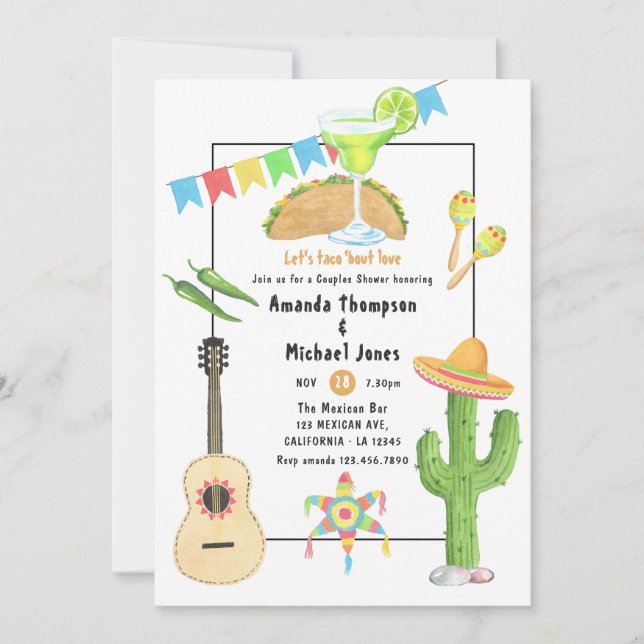 Mexikansk Fiesta Taco 'bout Love Parbröllop Inbjudningar (Framsida)